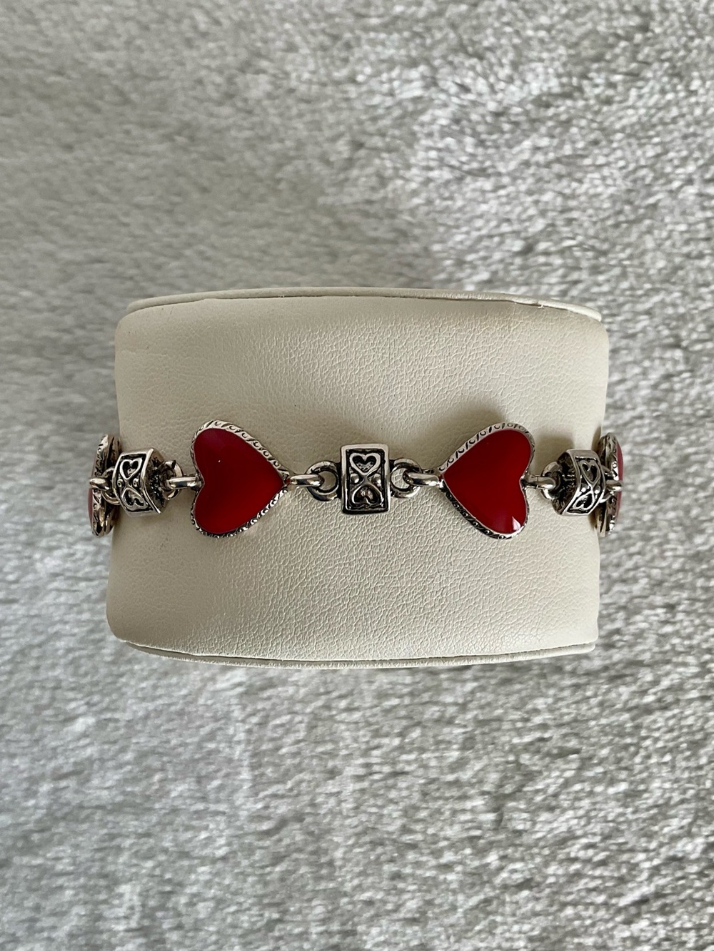 Premier Designs Red Enamel Heart Silver Bracelet